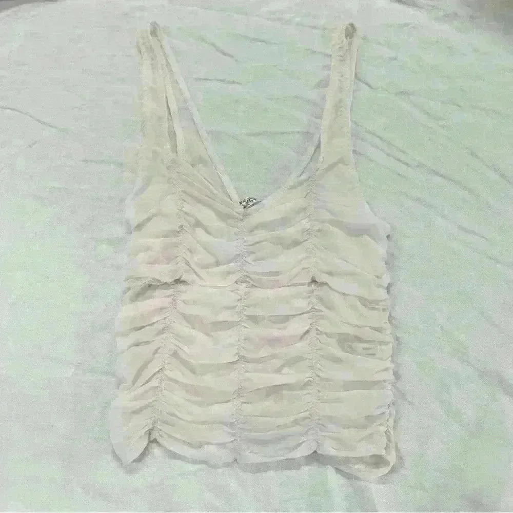 FREE PEOPLE INTIMATELY Light Pink Sheer Rouged Top Size L - Picture 10 of 10
